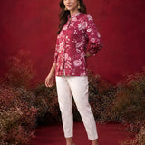 Fuchsia All Over Printed Satin Shirt