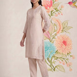 Suroor Light Beige Embroidered Chanderi Kurta Set