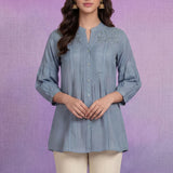 Spa Cotton Resham Zari Embroidered Puff Sleeve Shirt