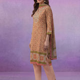 Orange All-Over Placement Printed Straight Suit Set