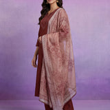 Fuchsia Embroidered Silk Suit Set with contrast Dupatta