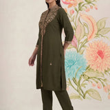 Olive Kurta Set With Intricate Embroidery