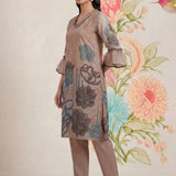 Anvi Beige Floral Printed Organza Suit Set with Dupatta