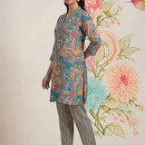 Raima Smokey Blue Printed Satin Co-ord Set for Women