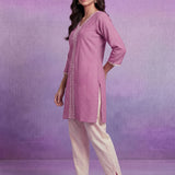 Lavender Embroidered Straight Kurta Set