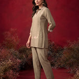 Green Embroidered Cotton Blend Regular Co-ord Set