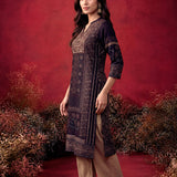 Elena Deep Purple Printed Shantoon Designer Kurti for Women