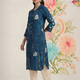 Bani Navy Printed Straight Kurti