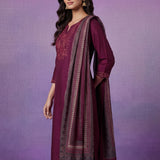 Wine Embroidered Suit Set with Dupatta