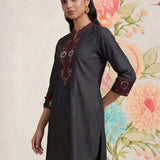Dinah Grey Embroidered Denim Designer Kurta for Women