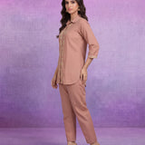 Peach Embroidered Pure Cotton Kurta with Palazzo Set