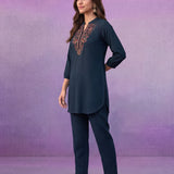 Teal Embroidered Co-ord Set with Raglan Sleeves