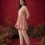 Zari Pink Mirror Work Cotton Kurta Set