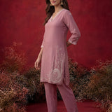 Iris Pink Embroidered Rayon Co-ord Set for Women