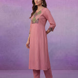 Pink Panelled A-Line Kurta set