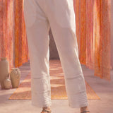 White Lycra Embroidered Straight-Fit Palazzos