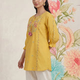 Yellow Phool Collection Kurti With Multi-Colour Embroidery