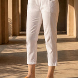 White Cotton Blend Regular Fit Capris
