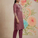 Iraavat Wine Embroidered Cotton Kurta Set