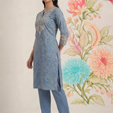 Iraavat Blue Embroidered Cotton Kurta Set