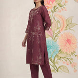 Jogan Maroon Embroidered Chanderi Kurta Set