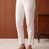 White Lycra Full Length Tapered Fit Pant