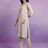 Ivory Cotton Blend Embroidered Kurta Set