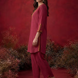 Fuchsia Embroidered Cotton Blend Regular Kurta Set