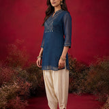Dark Teal Embroidered Chinon Tunic