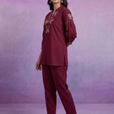 Maroon Embroidered Co-ord Set