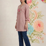 Peach Phool Collection Kurti With Multi-Colour Embroidery