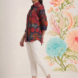 Survani Navy Floral Printed Cotton Shirt