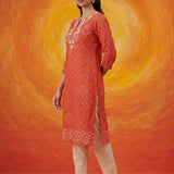 Khas Orange Bandhni Printed Straight Kurta