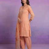 Apricot Embroidered Suit Set with Dupatta