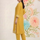 Saroja Yellow Embroidered A-line Kurta Set