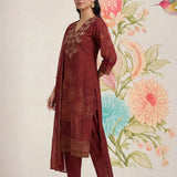 Kasni Maroon Printed Suit Set with Dupatta