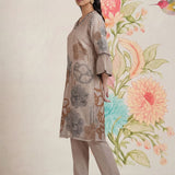 Anvi Grey Floral Printed Organza Suit Set with Dupatta