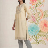 Grace Ivory Embroidered Cotton Gauze Kurta for Women