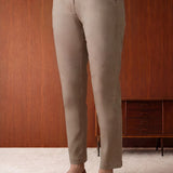 Beige Cotton Blend Regular Fit Pants