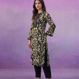 Black Ikat Printed Kurta Set with Dori Embroidery
