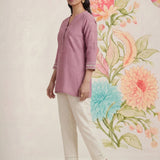 Celia Light Pink Embroidered Rayon Top for Women