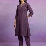 Purple Embroidered A-line Kurta Set