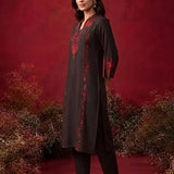 Brown Embroidered Cotton Blend Everyday Kurta