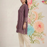 Akshi Purple Embroidered A-line Linen-blend Tunic