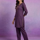 Purple Embroidered Suit Set and Dupatta