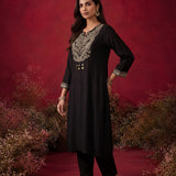 Black Embroidered Cotton Blend Kurta Set