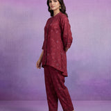 Maroon Embroidered Panelled Co-ord Set