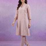Cream Embroidered A-line Kurta Set