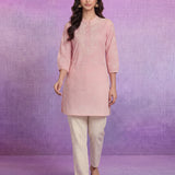 Pink Ethnic Motifs Embroidered Regular Thread Work Pure Cotton Kurta with Trousers