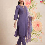 Ragini Lavender Embroidered Straight Suit Set with Dupatta